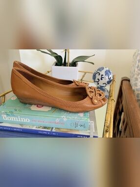 Tory Burch Tan Leather Demi Wedge Flats